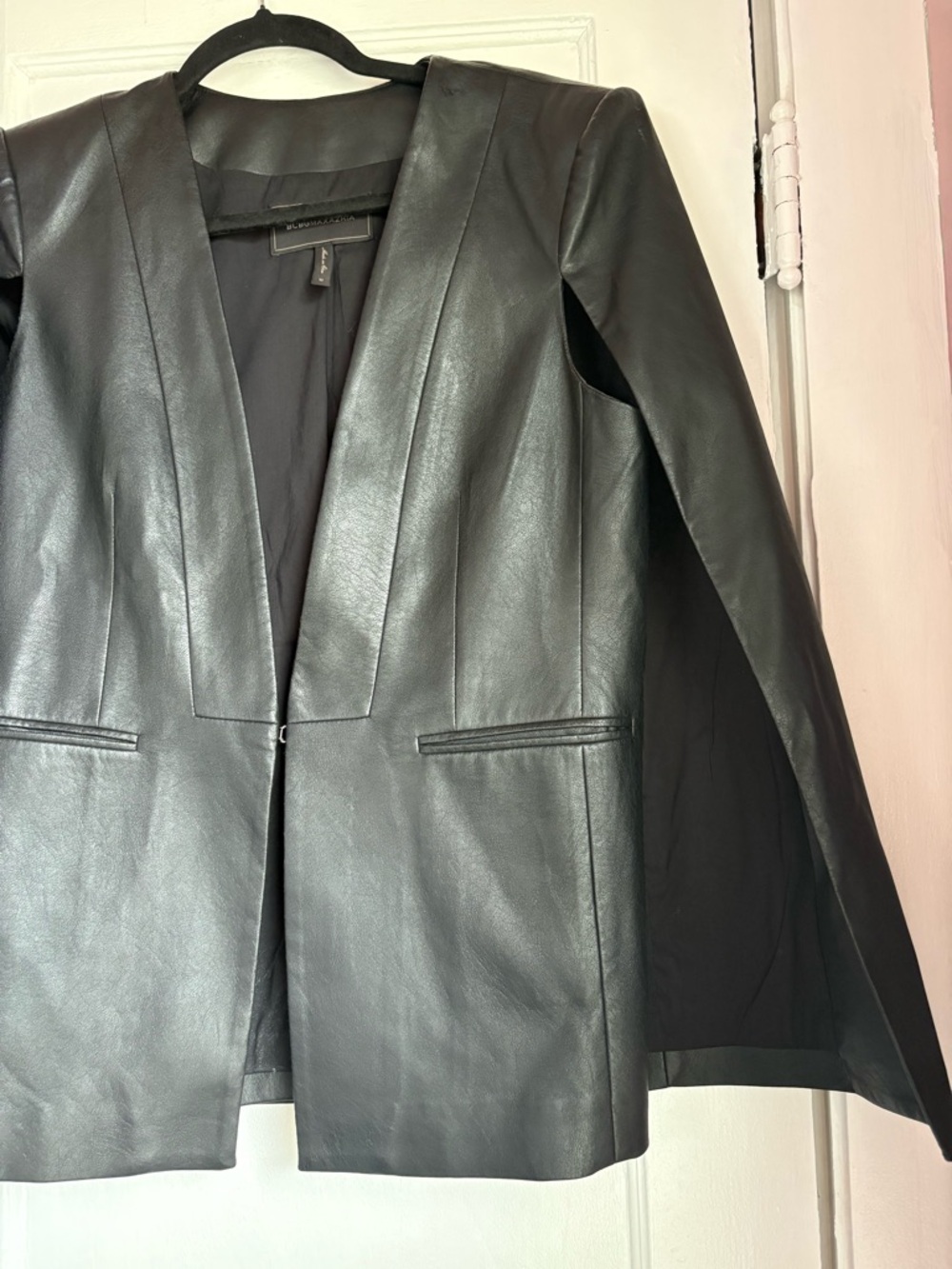 BCBGMaxAzria Black Faux Leather Open-Front Blazer - Picture 4 of 6